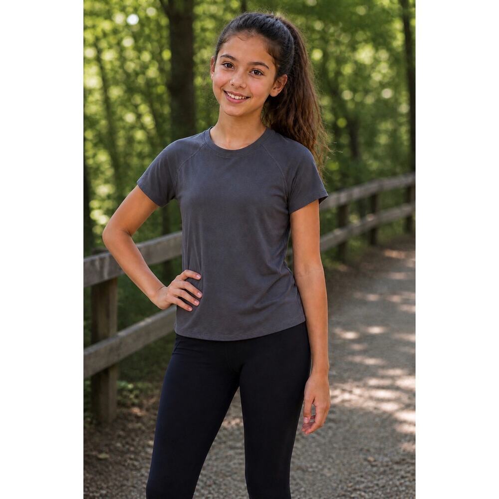 Athleta Girl Seamless Athletic Tee Dark Gray Performance Top Youth M 8-10
